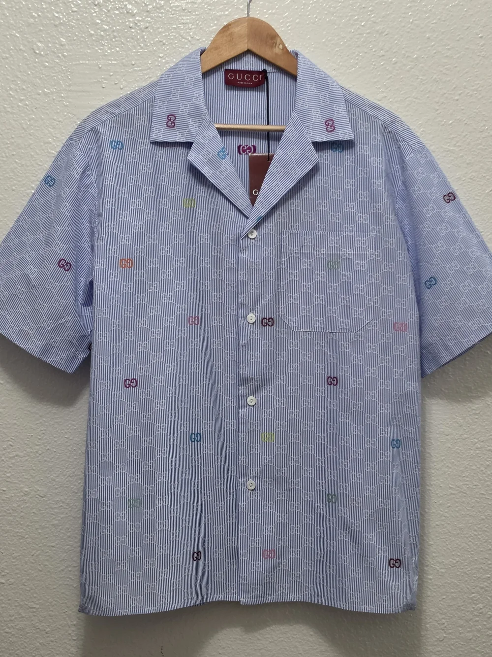 Gucci Striped GG Motif Bowling Shirt, L